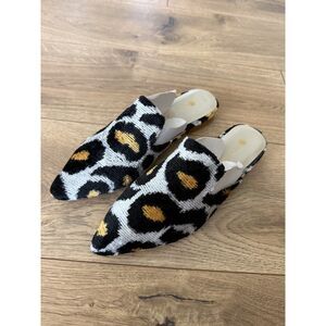 AYCA DESIGN NEW 38 Silk Velvet Ikat Point Toe Slide leopard pointed toe mule